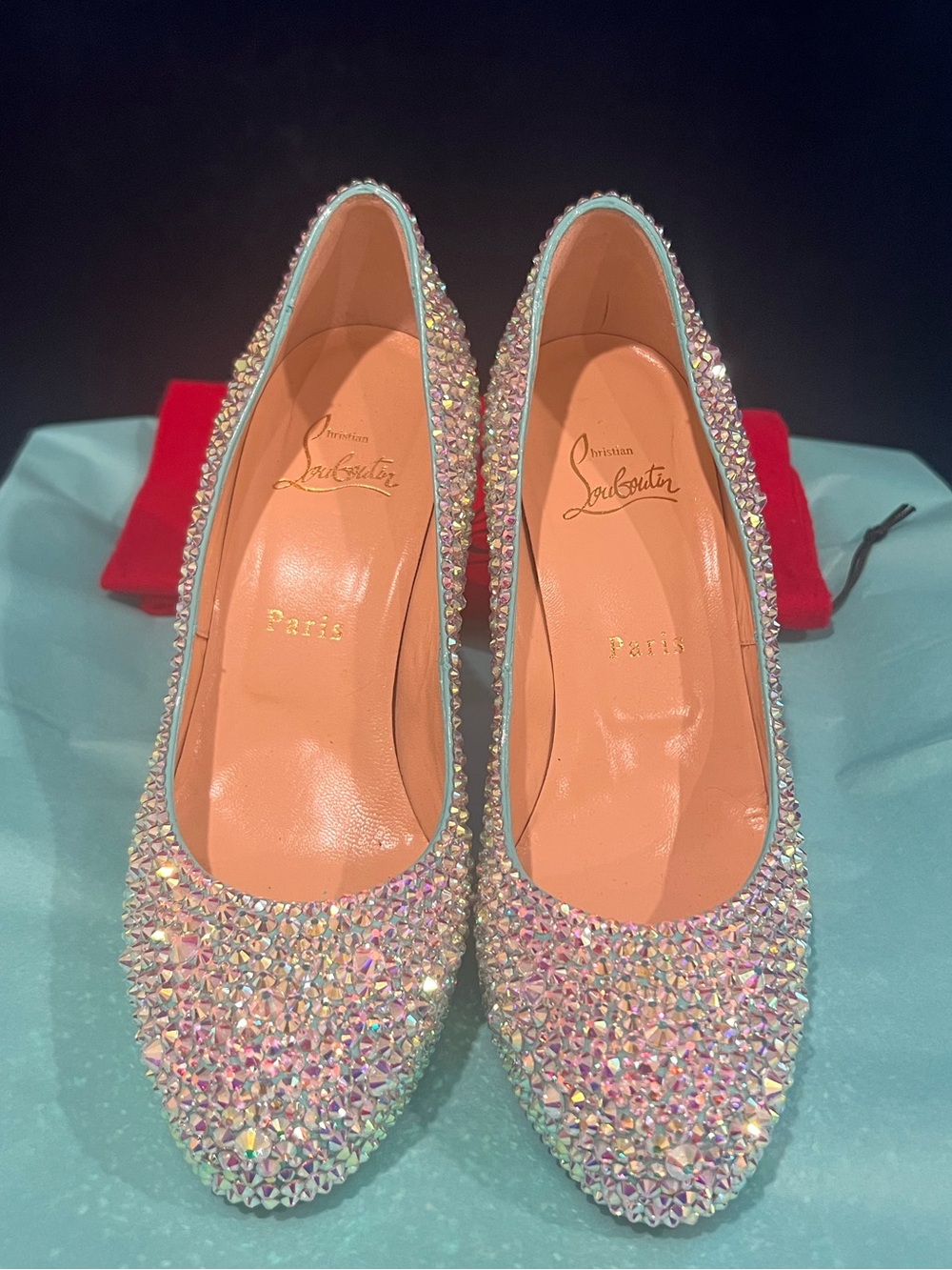 Christian Louboutin Tiffany Blue Swarovski Crystal Strass Heels Size 37 💎